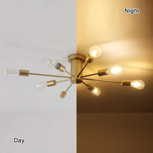 30.07 in. 8-Light Gold Sputnik Transitional Flush Mount Ceiling Lights Home