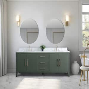 72 in. W x 22 in. D x 34 in. H Double Sink Bathroom Vanity Cabinet in Vintage Green with Engineered Marble Top