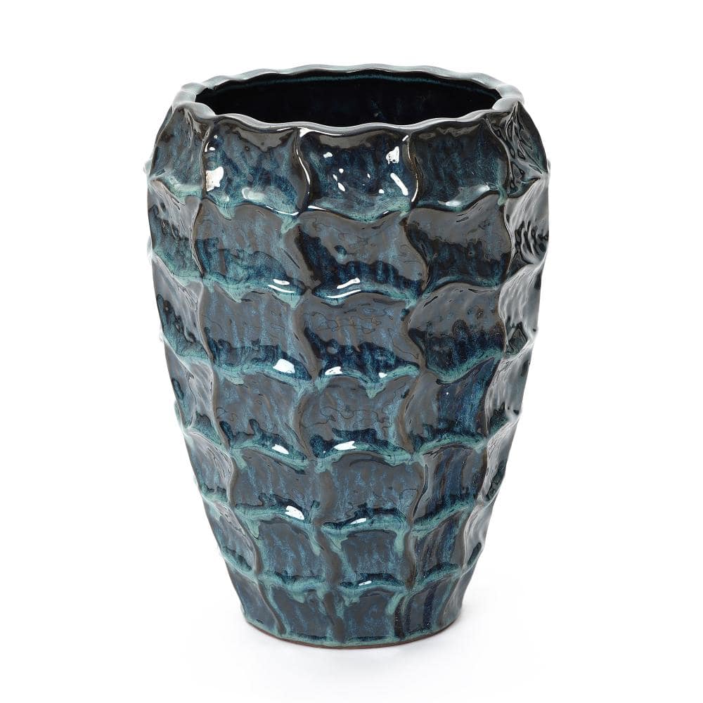 Coastal Ceramic Planter, Glossy Blue Teal Ceramic with Textured Scale Design price history on PriceWatchPro