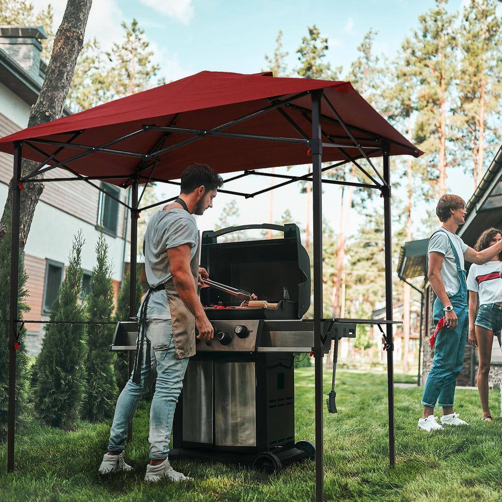 Red 8x5 Metal Pop-Up Grill Gazebo with Shelves