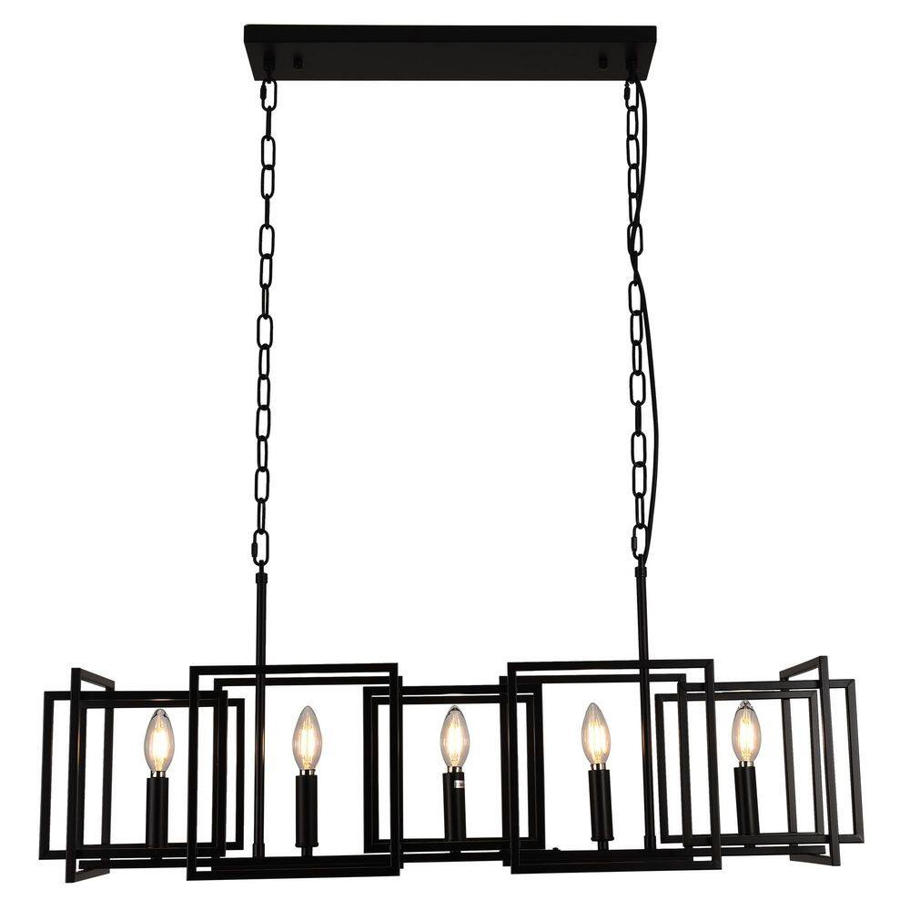 Industrial 35.4 in. 5-Light Black Dimmable Linear Geometric Chandelier for Kitchen Island price history on PriceWatchPro