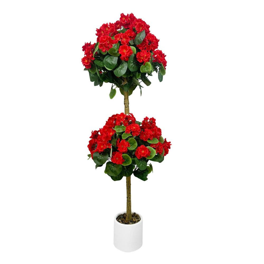 4 ft. Artificial Flower Topiary Ball Tree, Geranium Flower with White Plant, Faux Potted Decorative Plant price history on PriceWatchPro