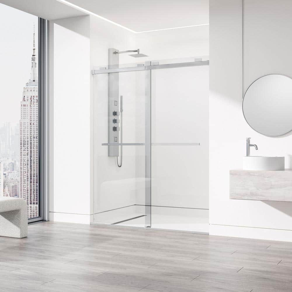 Houston 60" Frameless Sliding Shower Door in Chrome and Clear Glass