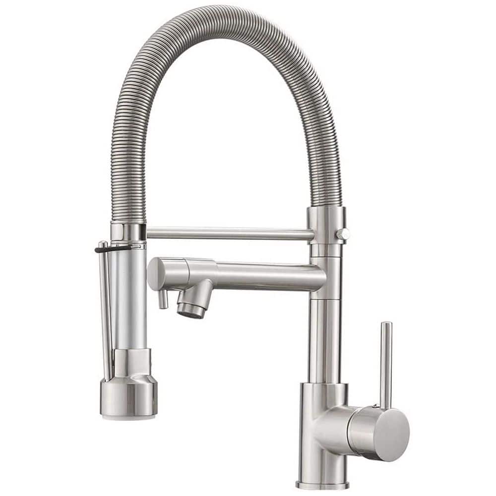 Aosspy SingleHandle Pull Down Kitchen Faucet in Brushed Nickel AS