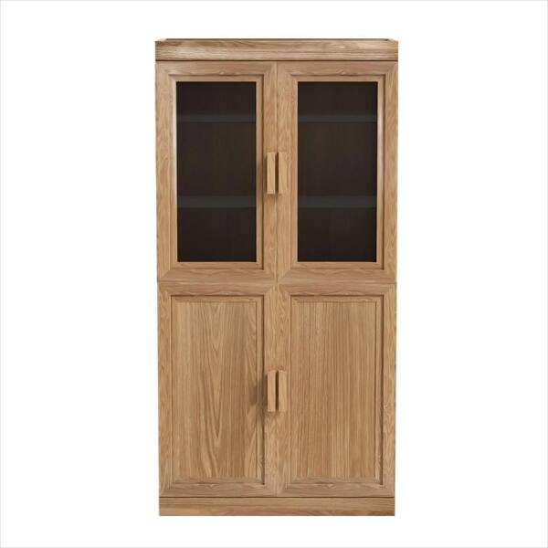 62 in. Tall Natural Wood 4-Shelf Standard Bookcase with Adjustable Shelves, Glass Doors Storage