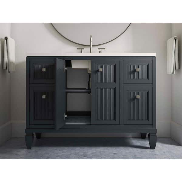 KOHLER Hearthaven 60.56in. Double Sink Freestanding White Bath Vanity with White Quartz Top Assembled