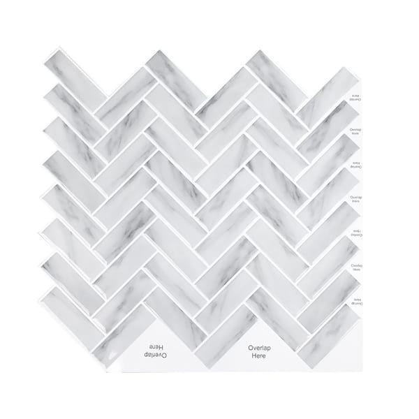 Vsmile Gray 12 in. x 12 in. Vinyl Wall Tile Staggered Rectangle Peel and Stick Backsplash Tile (10-Pack)