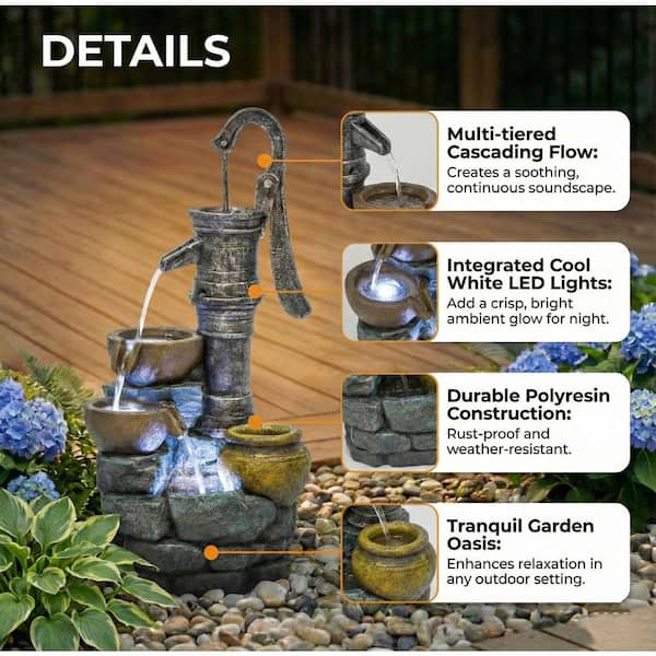 32.3 in. H Cascade Outdoor Fountain with Vintage Pump Ideal for