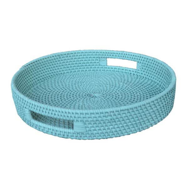 A & B Home Ivory Coast Rattan Light Blue Tray