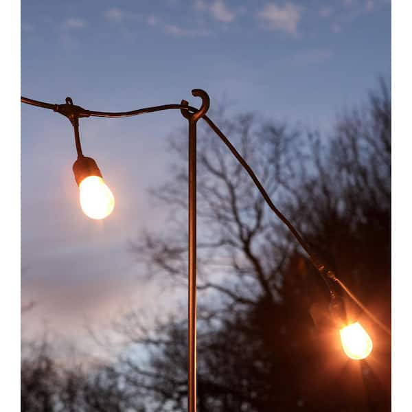 Achla Designs 46 in. H Black Powdercoated Wrought Iron Outdoor O-Hook Railing Poles for String Lights (Set of 2)