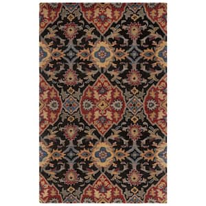 SAFAVIEH Heritage 6 ft. x 6 ft. Charcoal/Red Ornate Geometric Round ...
