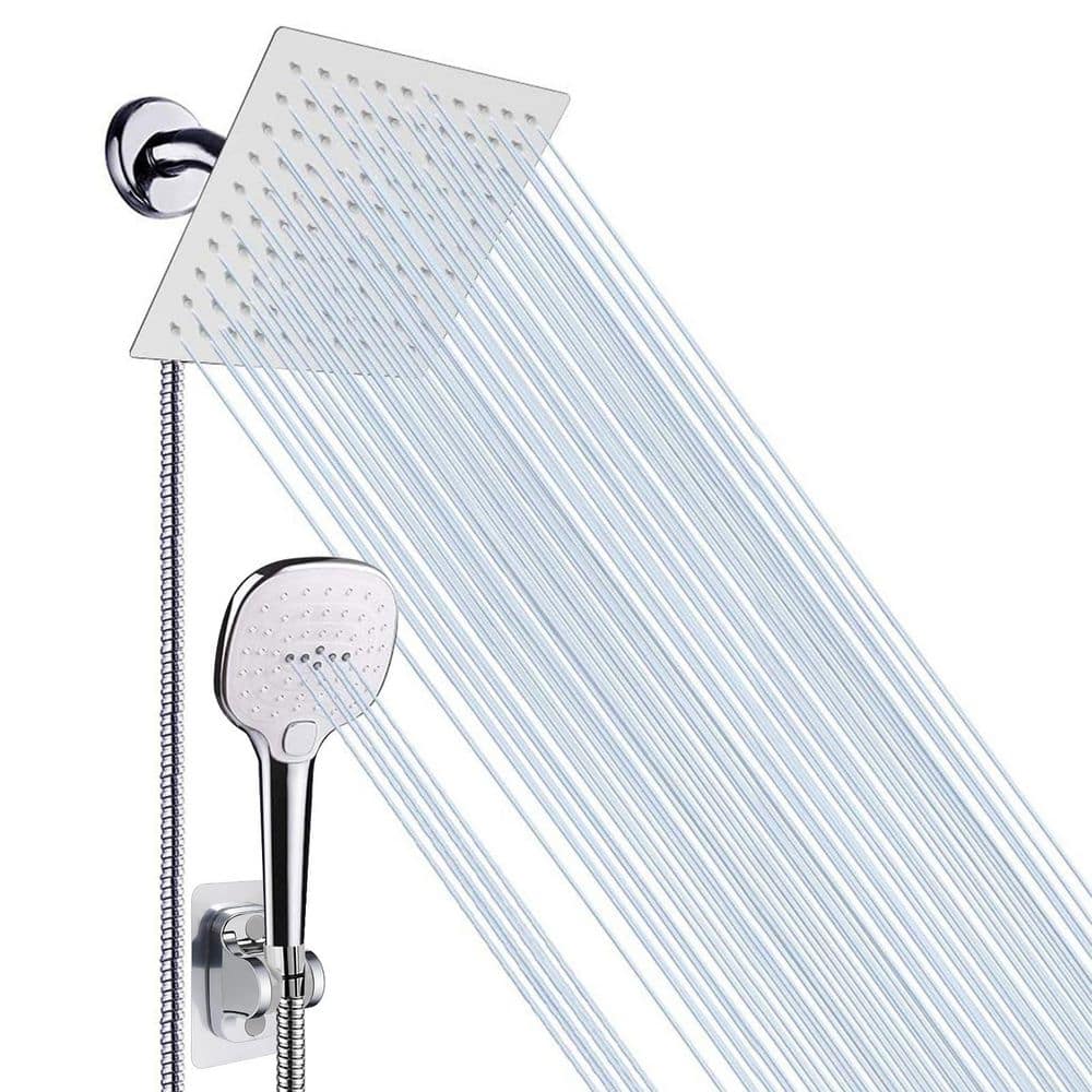 8 in. Square 5-Piece Shower Combo Set with 8 in. Rainfall Head, Handheld Shower, 5 ft. Hose & 3 Modes in Chrome Finish price history on PriceWatchPro