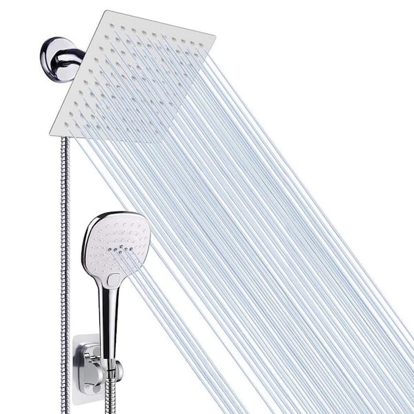 8 in. Square 5-Piece Shower Combo Set with 8 in. Rainfall Head, Handheld Shower, 5 ft. Hose and 3 Modes in Chrome Finish