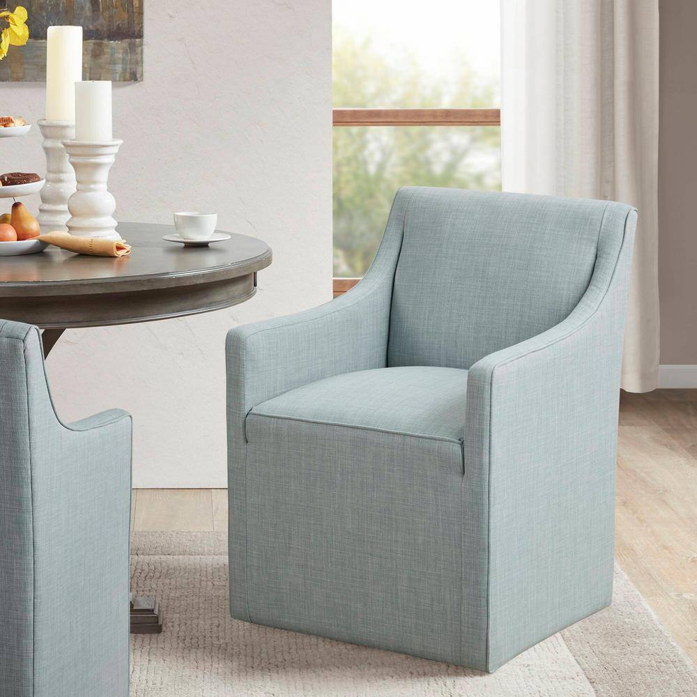 Blue Upholstered Skirted Dining Arm Chair with Casters