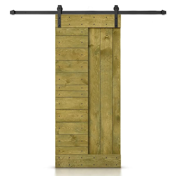CALHOME 24 in. x 84 in. Jungle Green Stained DIY Knotty Pine Wood Interior Sliding Barn Door with Hardware Kit