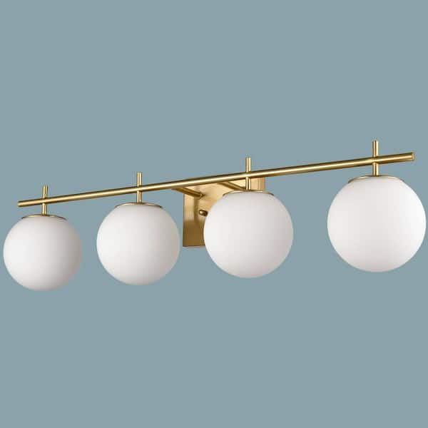 CLAXY 7 in. 4-Light Gold Vanity Light with Frosted Glass Shade