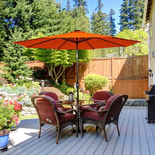 Unbranded 10 ft. Solar LED Lighted Patio Market Umbrella Shade Tilt Adjustment Crank in Orange