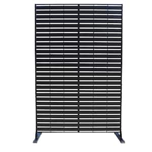 Powder Coated Galvanized Steel Privacy Screen 74 in. H x 47.2 in. W Decorative Fence with Stand (Black Horizontal Slat)