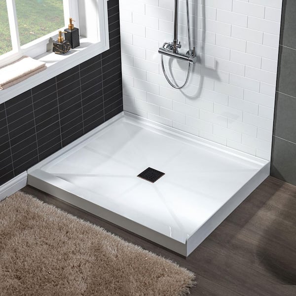 WOODBRIDGE Pueblo 36 in. L x 36 in. W Alcove Single Threshold Shower Pan Base with Center Drain in White with ORB Cover
