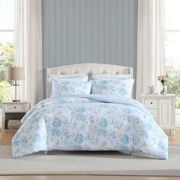 Laura Ashley Anja Textured Toile 4-Piece Chambray Blue/White