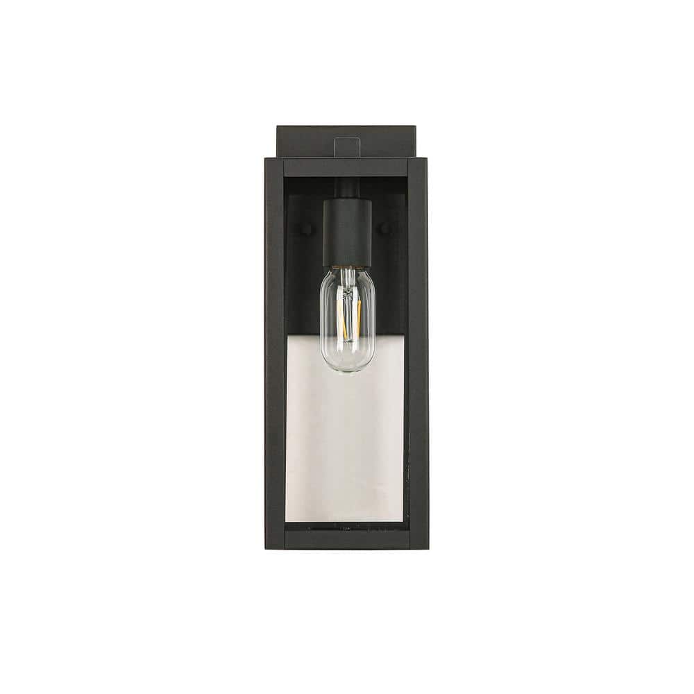 1-Light Outdoor Black Non-Motion Sensor Hardwired Lantern Wall Sconce, Bulb