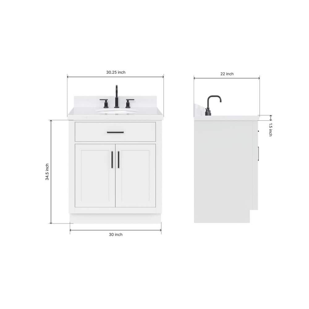 White Freestanding Single Bathroom Vanity with Carrara Quartz Top