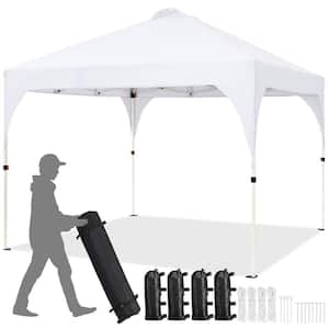 10 ft. x 10 ft. Outdoor Pop-Up Canopy Camping Tent with Stakes Ropes Sandbags Wheeled Bag for Garden Patio Park Market