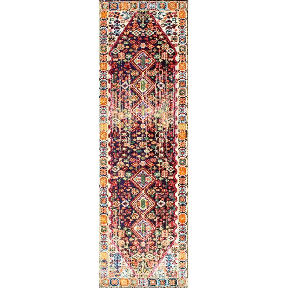 Erline Colorful Bohemian Black and Multicolor Runner Rug