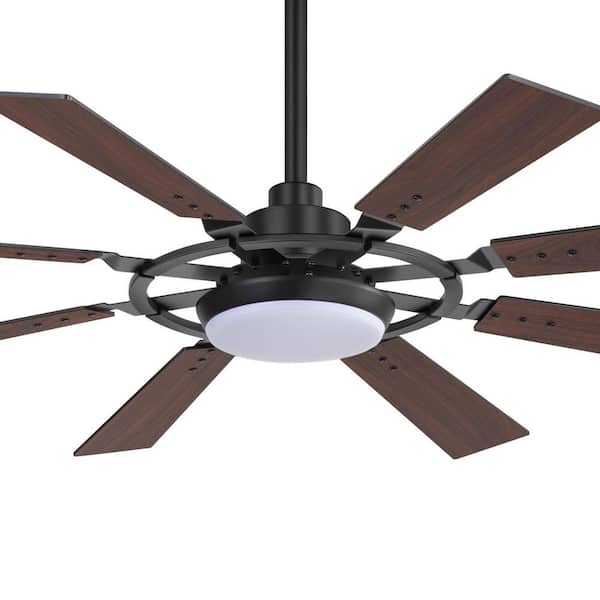 Archer 52 in. Integrated LED Indoor Black Downrod Mount Ceiling Fan with Light, 8 Black/Brown Blades and Remote Included