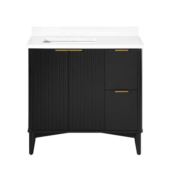 Gabi 36 in. Single Sink Onyx Black Bath Vanity with White Engineered Stone Top (Assembled)
