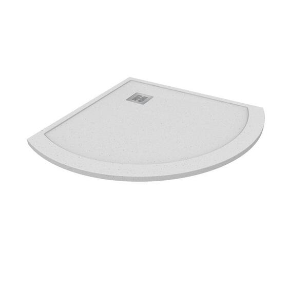 CASTICO Neo Round 37 in. L x 37 in. W x 1.125 in. H Solid Composite Stone Shower Pan Base with Corner Drain in White Frost Sand