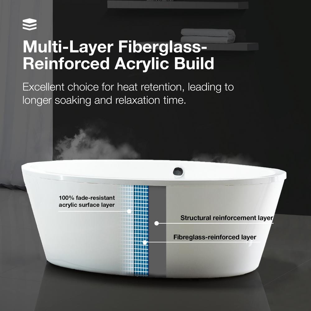 67'' Gloss White Acrylic Freestanding Soaking Bathtub