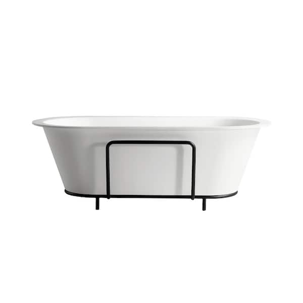 CASAINC 71 in. x 35 in. Stone Resin Freestanding Clawfoot Non-Whirlpool Soaking Solid Surface Bathtub in White