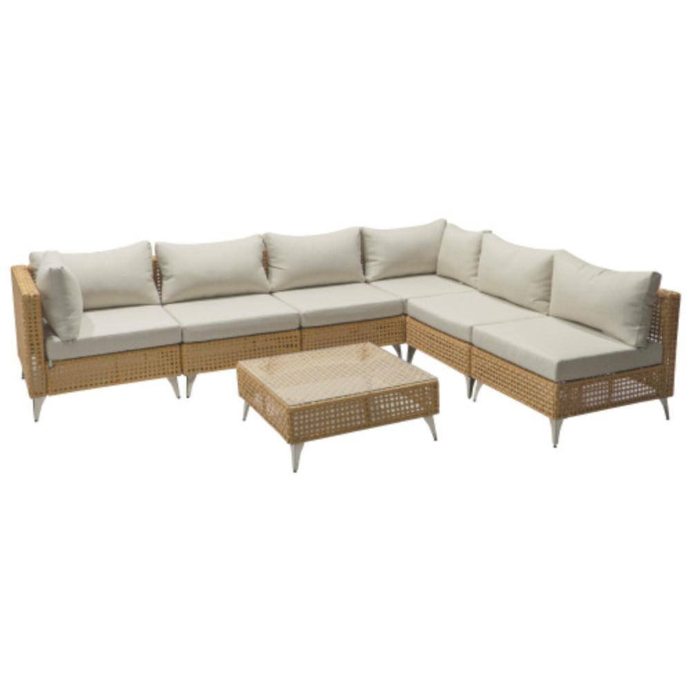 7-Piece Wicker Patio Conversation Set with Beige Cushions, Water Resistant price history on PriceWatchPro