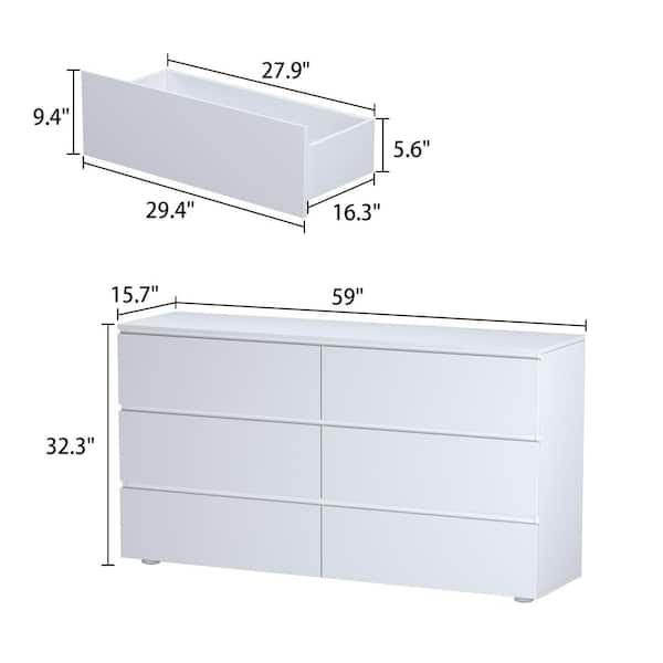 FUFU&GAGA 6-Drawers White Wood Chest of Drawer Accent FUFU&GAGA 6-Drawers White Wood Chest of Drawer Accent