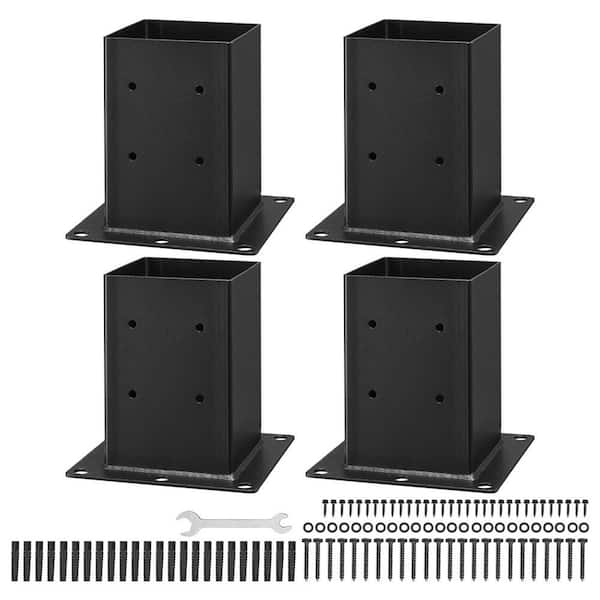 Set of 4 6 x 6 Post Bases, 5.6 x 5.6 in. Inner Size, Carbon Steel, For Decking, Wood Posts, Railings and Base Plates