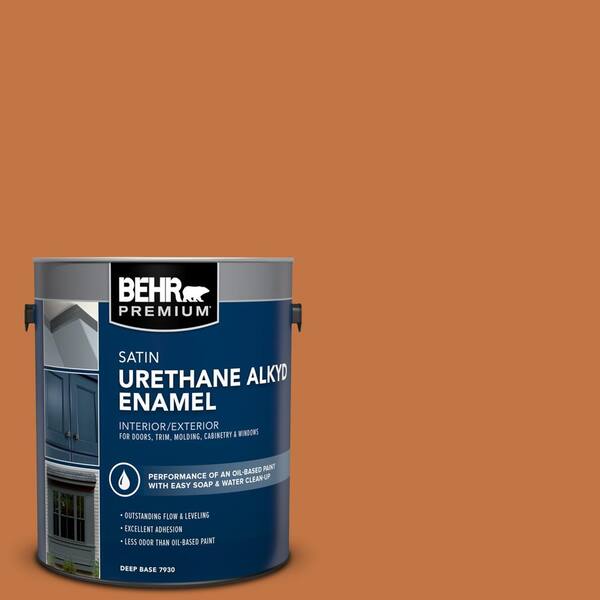BEHR PREMIUM 1 gal. #PPU3-02 Marmalade Glaze Urethane Alkyd Satin Enamel Interior/Exterior Paint