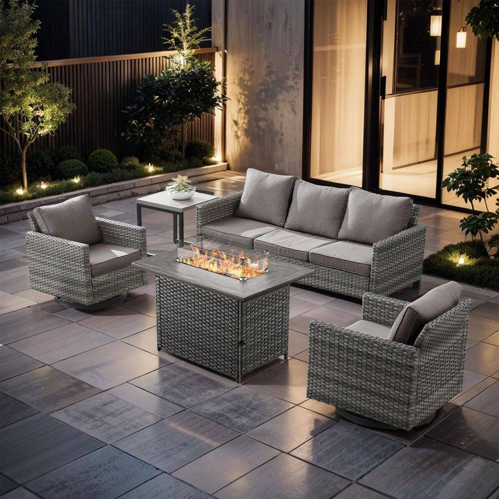 UvaNest Gray 5-Piece Wicker Patio Fire Pit Conversation Sofa Set with Gray Cushions, Outdoor Sofa and Swivel Glider price history on PriceWatchPro