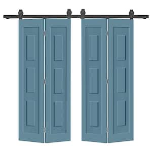 52 in. x 80 in. 3-Panel Shaker Hollow Core Dignity Blue Composite Double Bi-Fold Door with Barn Door Hardware Kit