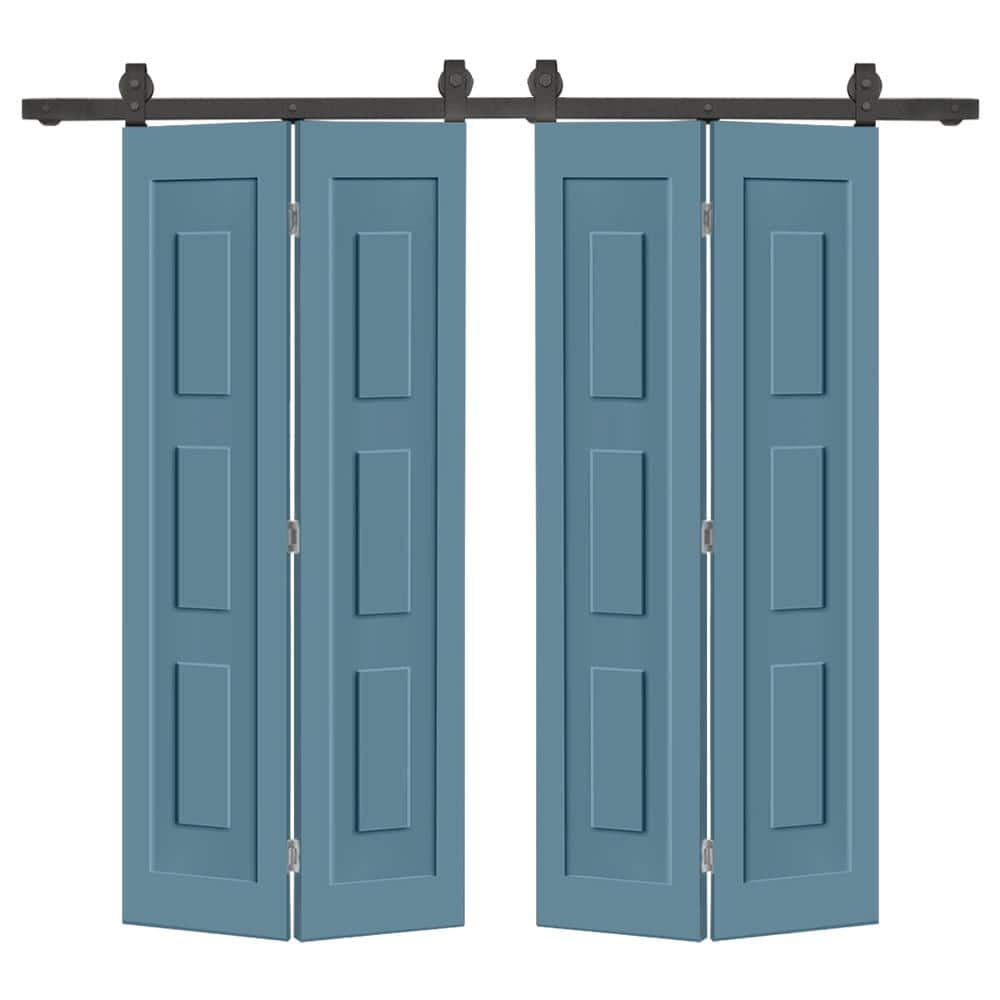 68 in. x 84 in. 3 Panel Shaker Hollow Core Dignity Blue Composite Double Bi-fold Door with Barn Door Hardware Kit price history on PriceWatchPro