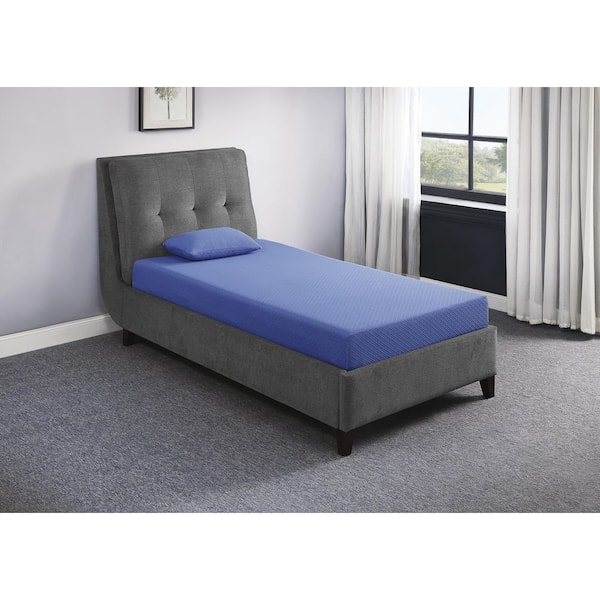 Full Firm 7in Twin Mattress and Pillow Set Breathable Fabric Gel-Infused Memory Foam Mattress, Blue, Mattress in a Box