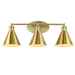 24 in. 3-Light W Bathroom Vanity Light Fixtures Gold Lamps Modern Wall Sconces Over Mirror, E26 Base, No Bulbs Included