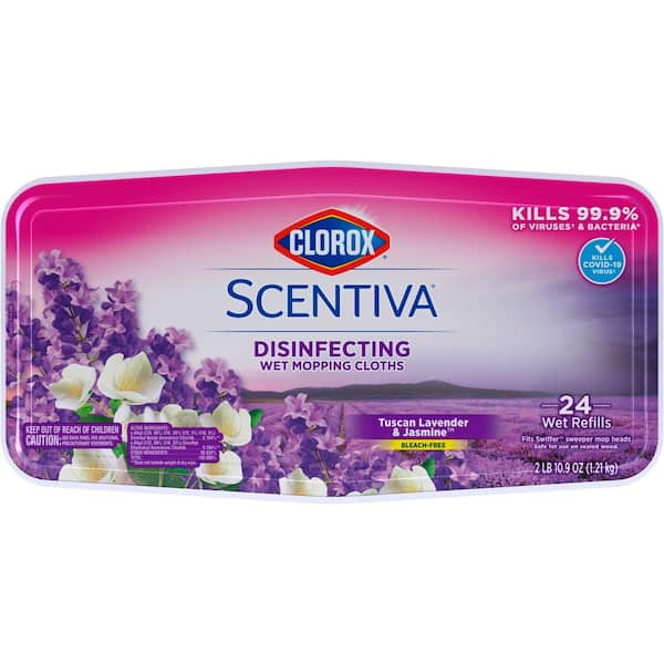 Photo 1 of Clorox Scentiva Disinfecting Wet Mop Pad, Disposable Mop Heads, Multi-Surface Floor Mop, Tuscan Lavender & Jasmine Scent, 24 Count (Pack of 2) - Package May Vary