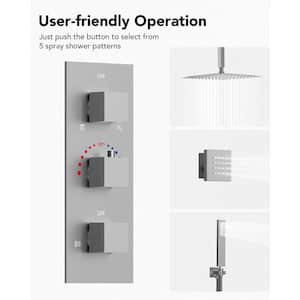 5-Spray Patterns 12 in. Ceiling Mount  Rainfall Shower Faucet with 6-Jet in Brushed Nickel (Valve Included)