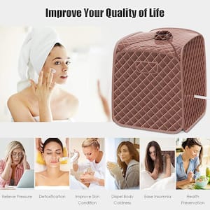 Portable 1-Person Steam Sauna with/9-Gear Adjustable Temperature and Herbal Box Brown