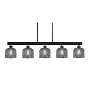 Albany 60-Watt 5-Light Espresso Linear Pendant Light with Smoke Textured Glass Shades and No Bulbs Included