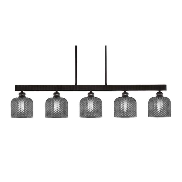 Unbranded Albany 60-Watt 5-Light Espresso Linear Pendant Light with Smoke Textured Glass Shades and No Bulbs Included