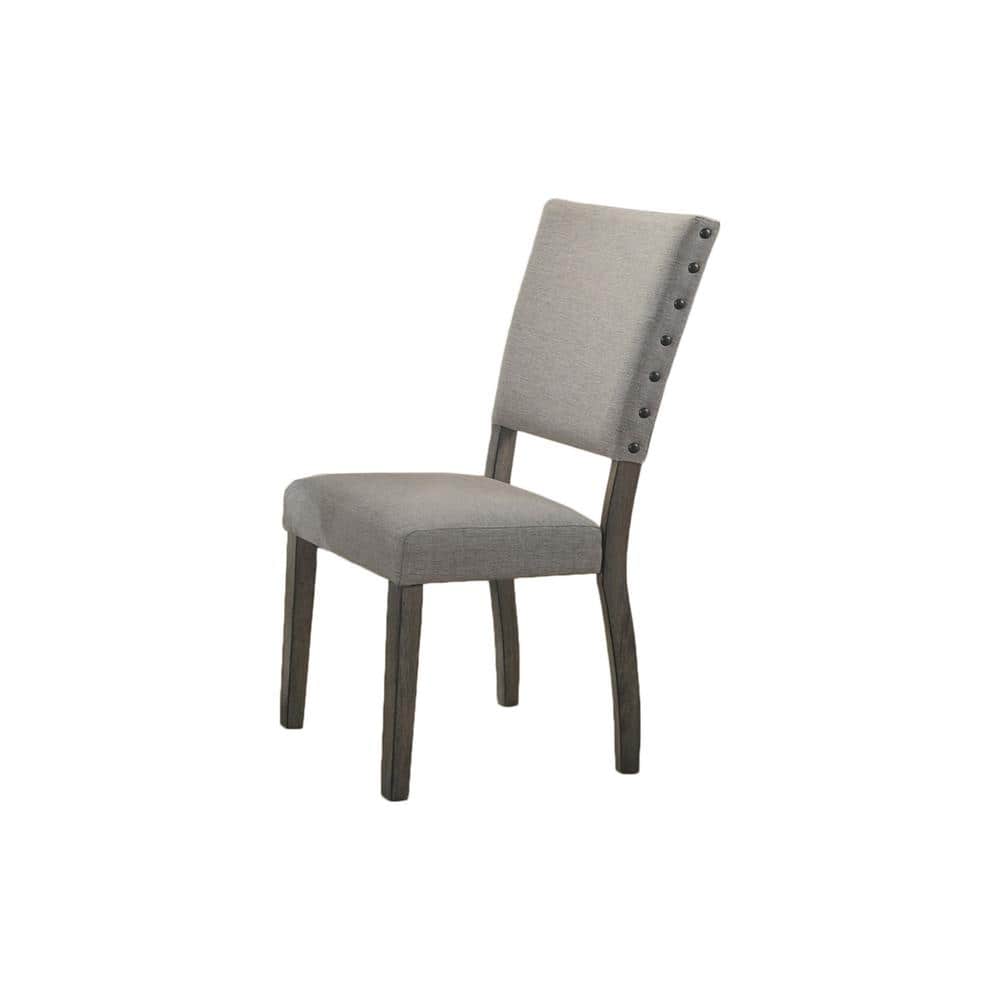 Antique Gray Solid Wood Round Dining Table Set with 4 Light Gray Upholstered Chairs
