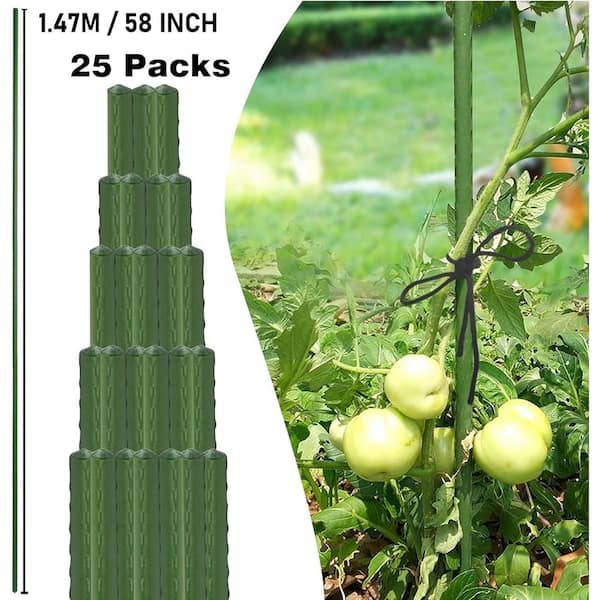 SenQWFa 58 in. Green Steel Plant Garden Tomato Stakes with Plastic