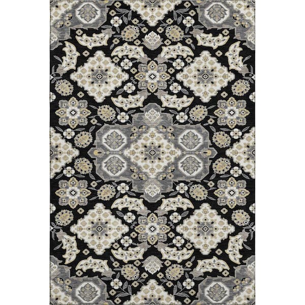 Mayfield Premium Machine Washable Abstract AMF1853 Black 3 ft. x 4 ft. Area Rug